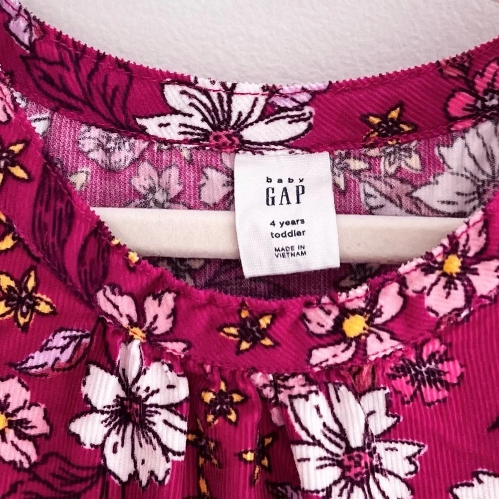 GAP Kids Fuschia Floral Cotton Corduroy Dress | Girls 4T - LIKE NEW